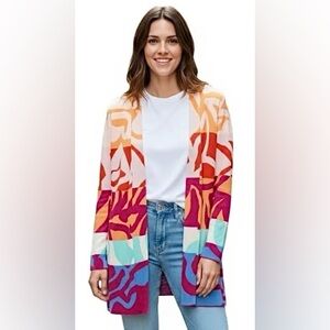 Soft Surroundings Color Burst Multicolor Long Open Front Cardigan SZ MED NWT